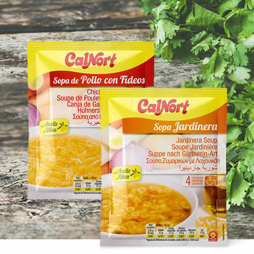 Sopa de pollo con fideos y Sopa Jardinera Calnort en DisfrutaBox Todo a la vez en todas partes